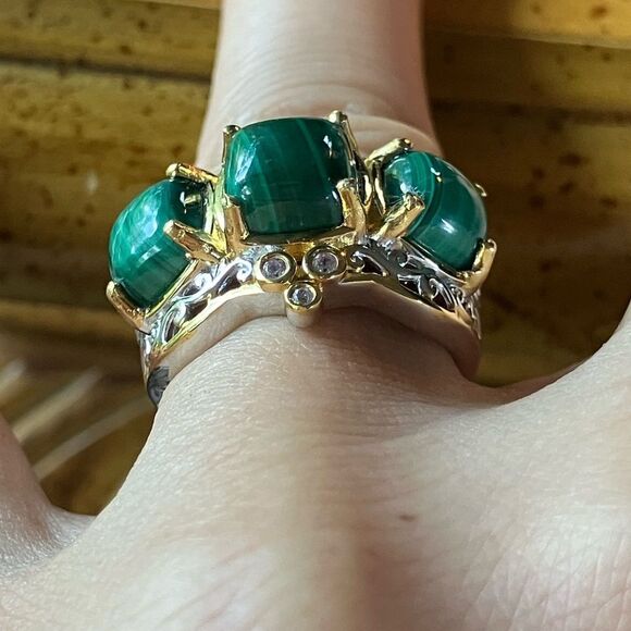 Natural Malachite Sterling Silver Ring - Picture 2 of 9